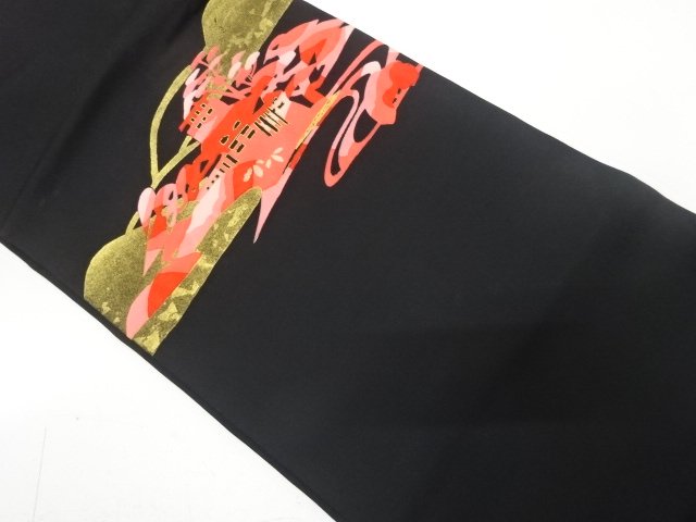 塩瀬　遠山に抽象屋敷模様　名古屋帯